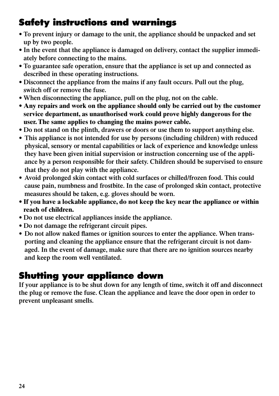 Safety instructions and warnings, Shutting your appliance down | Liebherr WTes 1753 Vinidor User Manual | Page 12 / 13