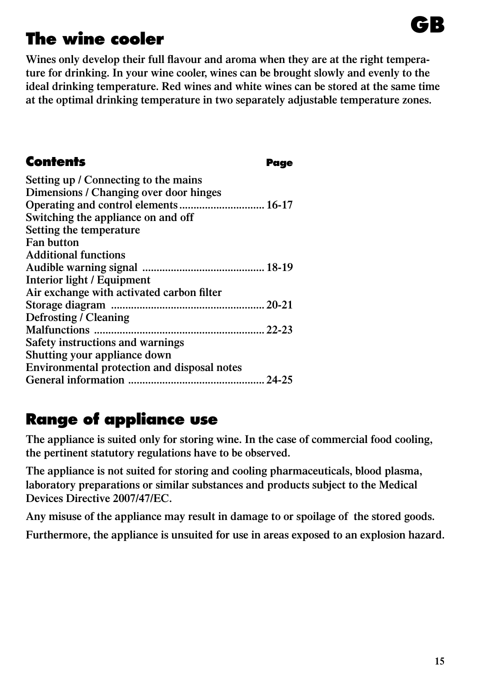 The wine cooler, Range of appliance use | Liebherr WTes 1753 Vinidor User Manual | Page 3 / 13