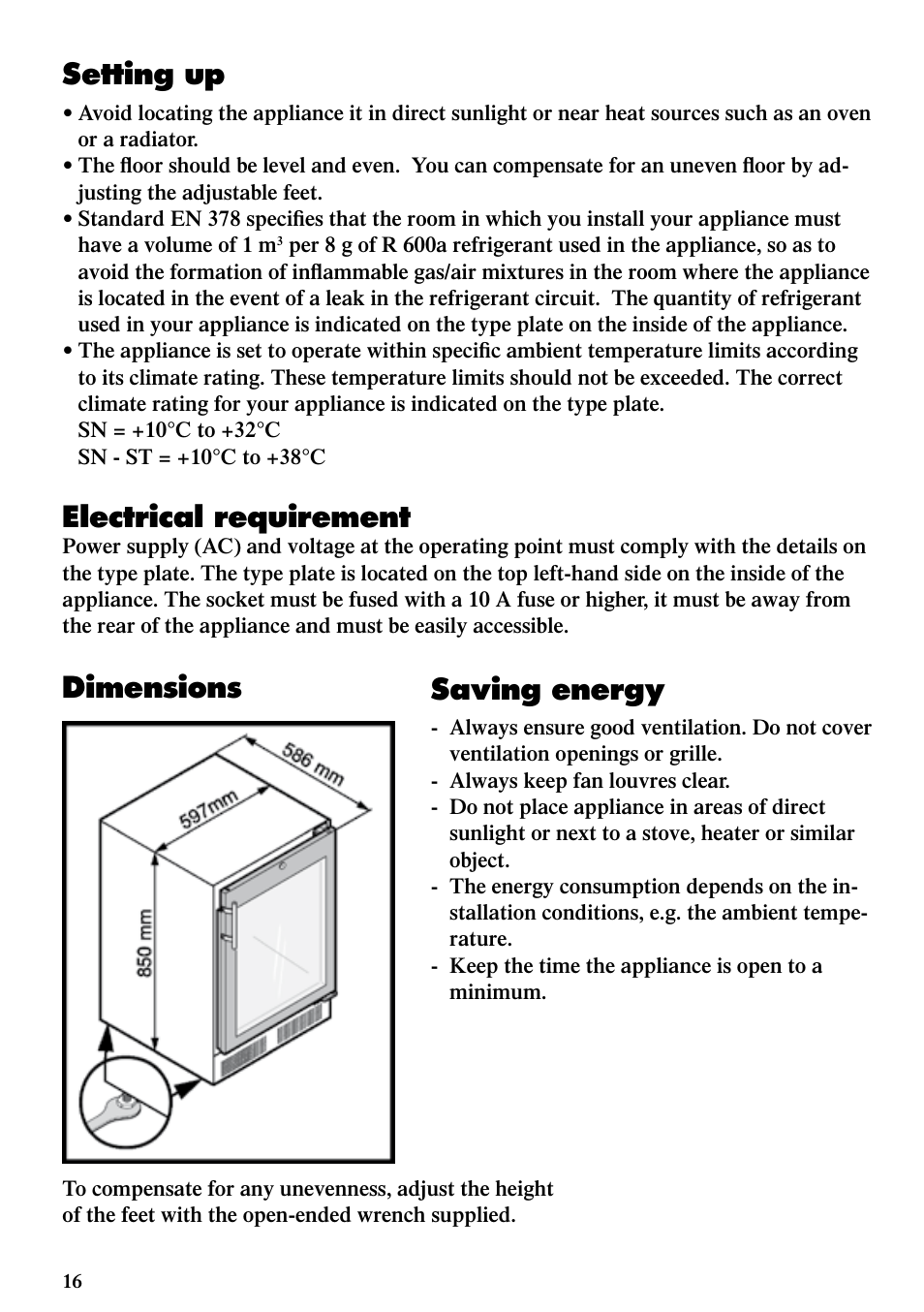 Setting up, Electrical requirement, Dimensions | Saving energy | Liebherr WTes 1753 Vinidor User Manual | Page 4 / 13