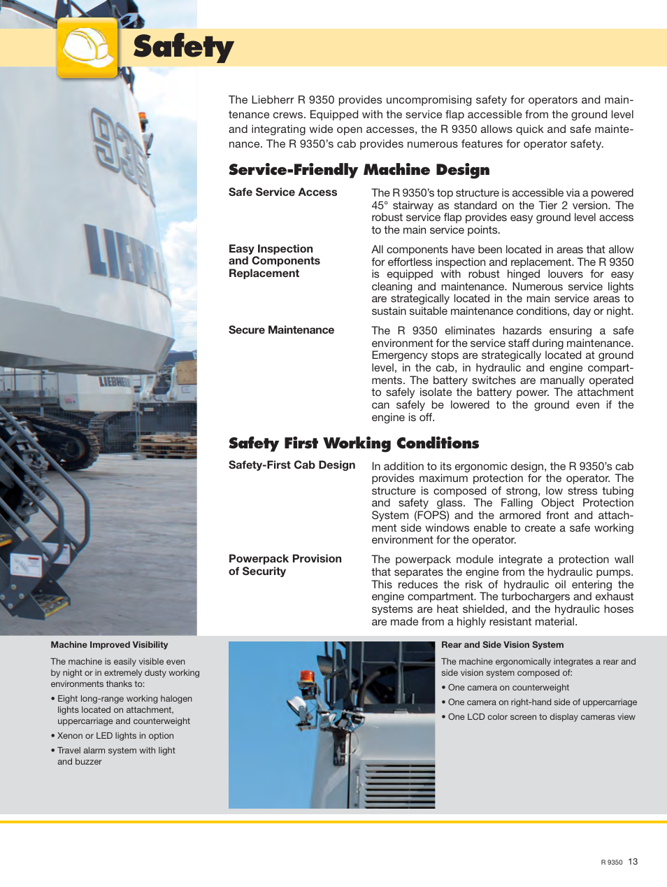 Safety, Service-friendly machine design, Safety first working conditions | Liebherr R 9350 User Manual | Page 13 / 22