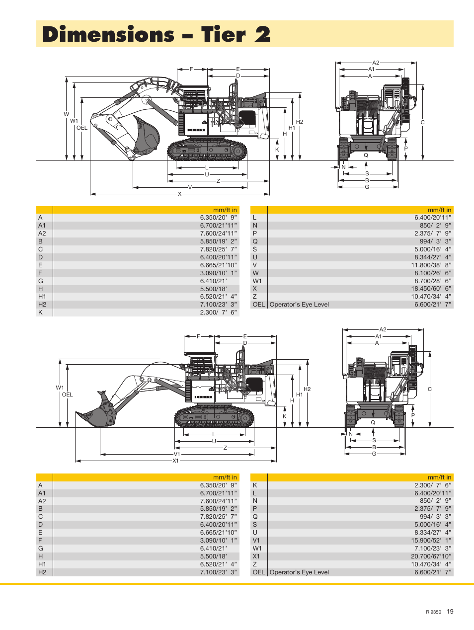 Dimensions – tier 2 | Liebherr R 9350 User Manual | Page 19 / 22