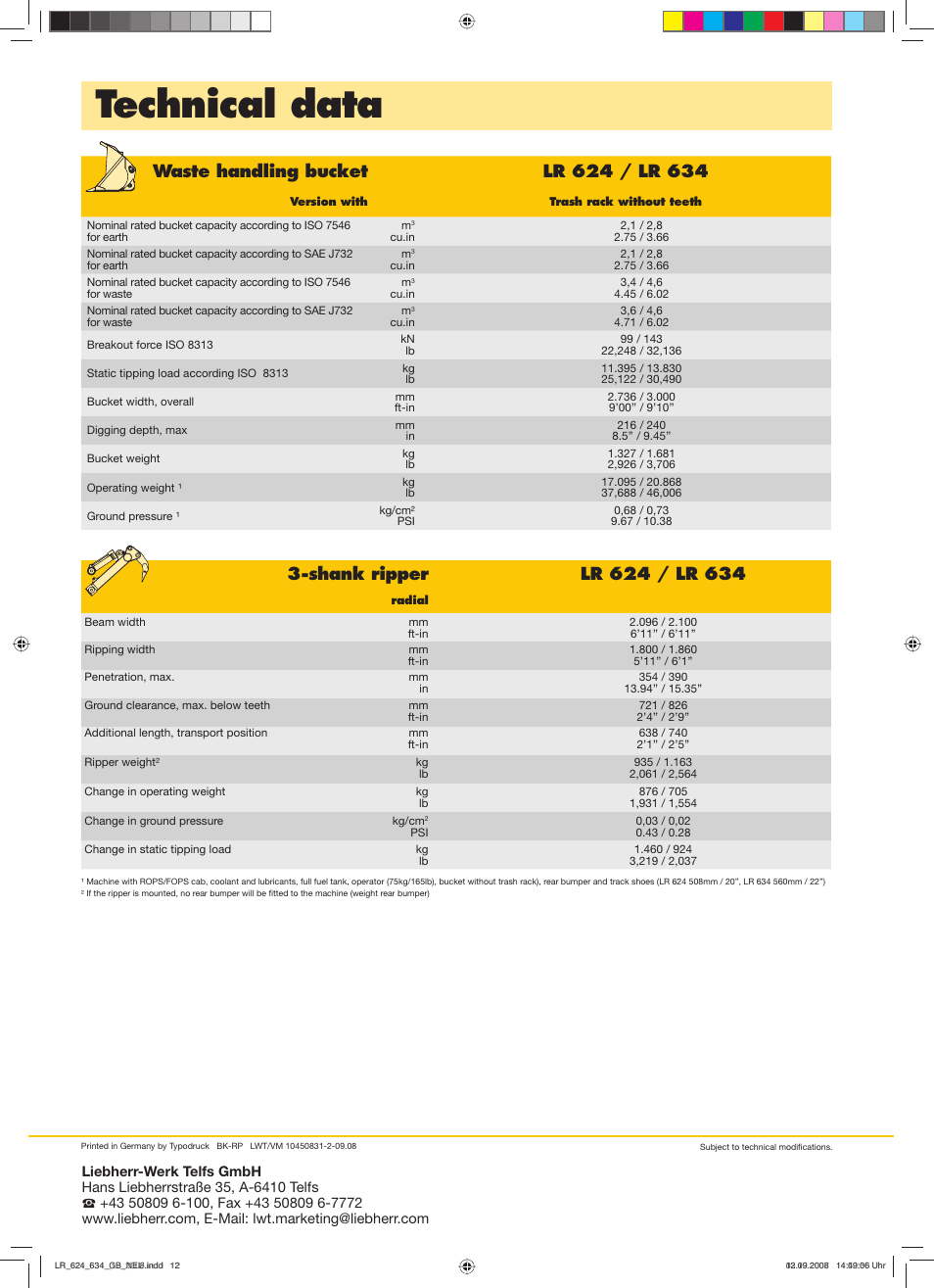 Technical data | Liebherr LR 624 Litronic User Manual | Page 12 / 12