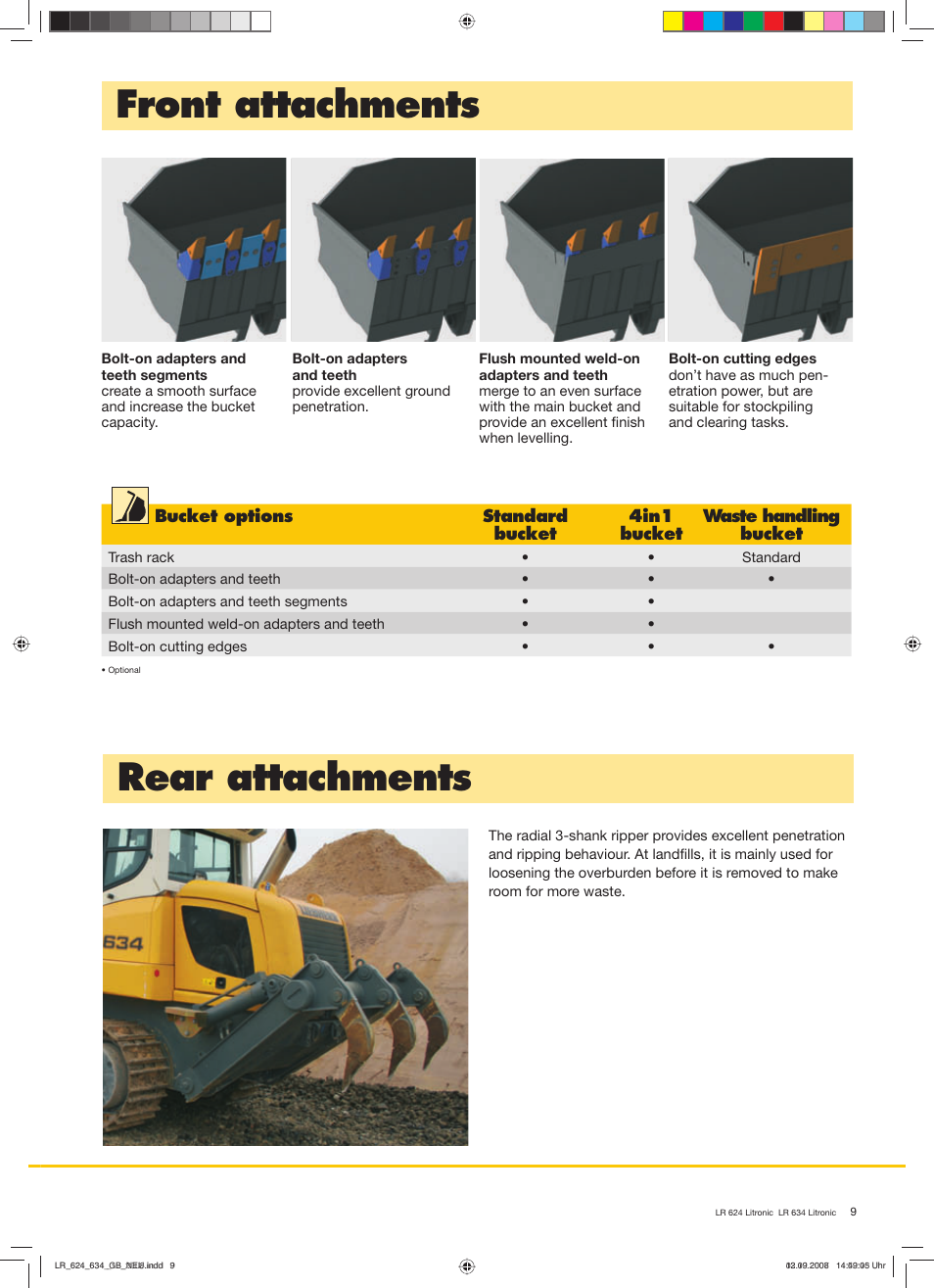 Rear attachments, Front attachments | Liebherr LR 624 Litronic User Manual | Page 9 / 12