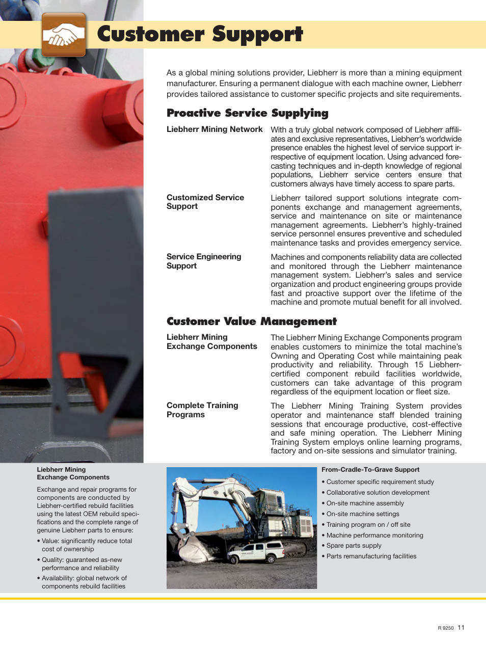 Customer support, Proactive service supplying, Customer value management | Liebherr R 9250 User Manual | Page 11 / 22