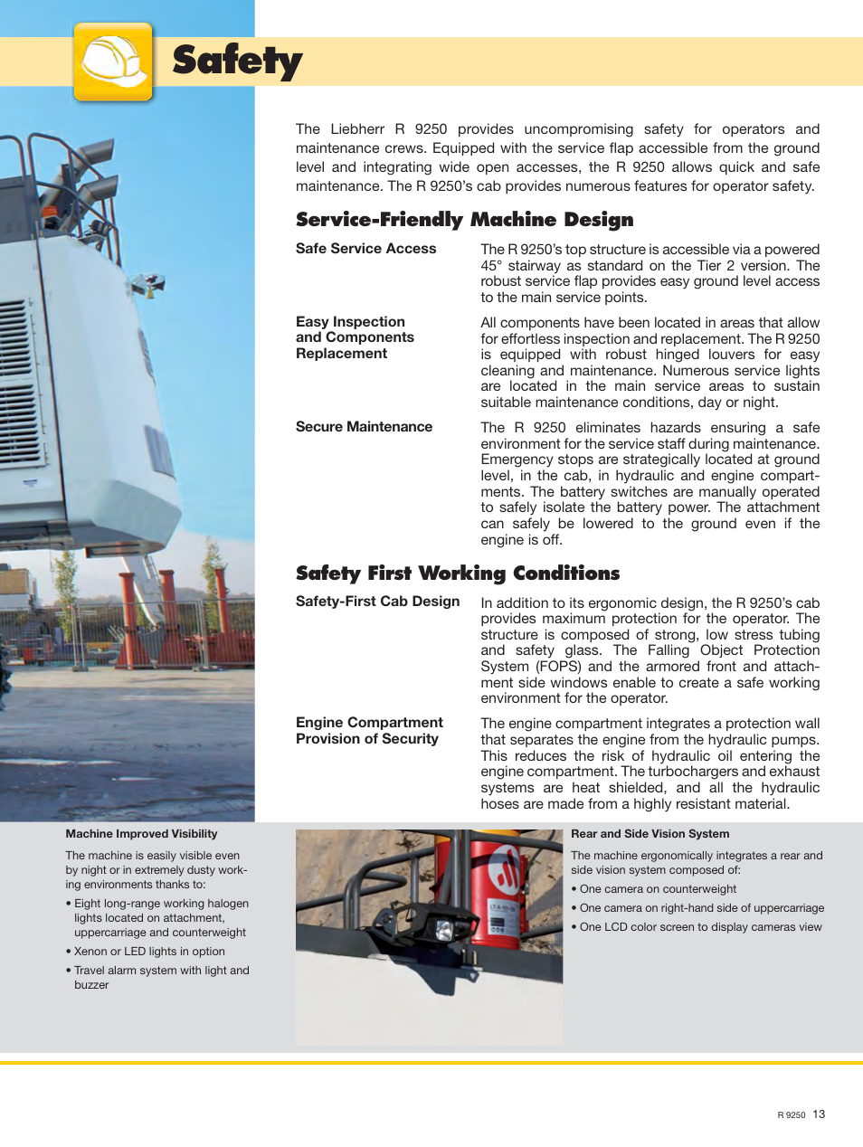 Safety, Service-friendly machine design, Safety first working conditions | Liebherr R 9250 User Manual | Page 13 / 22