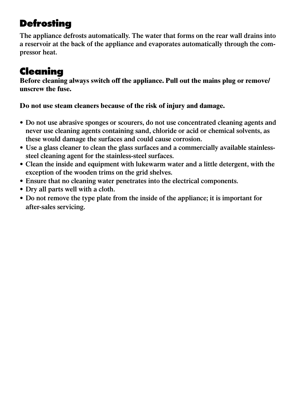 Defrosting cleaning, Defrosting, Cleaning | Liebherr WTUes 1653 Vinidor User Manual | Page 10 / 13