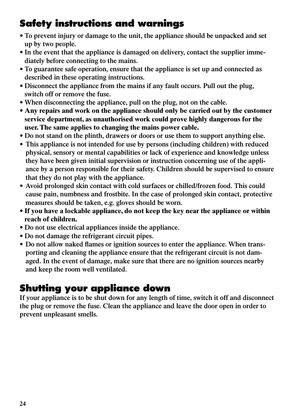 Safety instructions and warnings, Shutting your appliance down | Liebherr WTUes 1653 Vinidor User Manual | Page 12 / 13