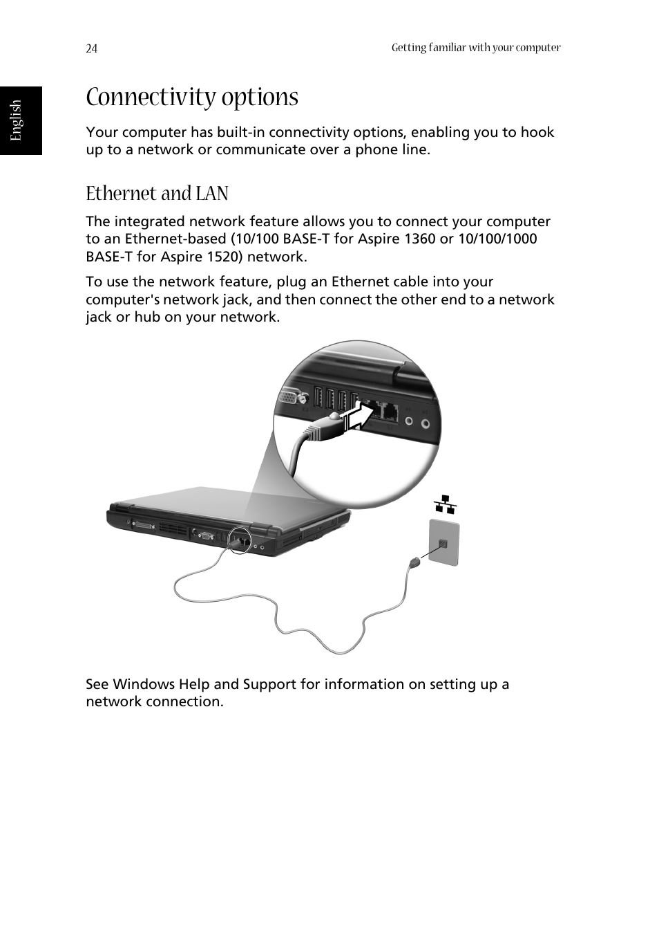 Connectivity options, Ethernet and lan | Acer 1360 User Manual | Page 34 / 104