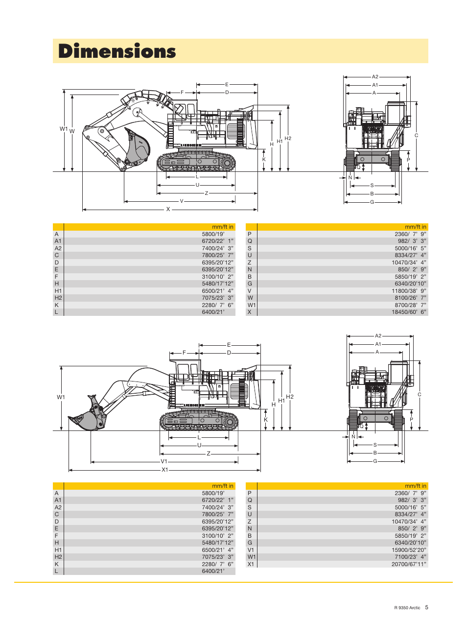 Dimensions | Liebherr R 9350 User Manual | Page 5 / 12