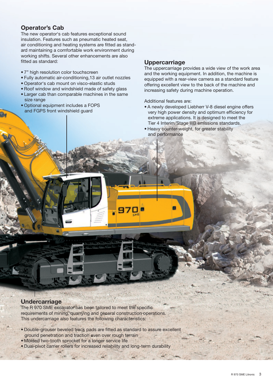 Undercarriage, Uppercarriage, Operator’s cab | Liebherr R 970 SME User Manual | Page 3 / 16