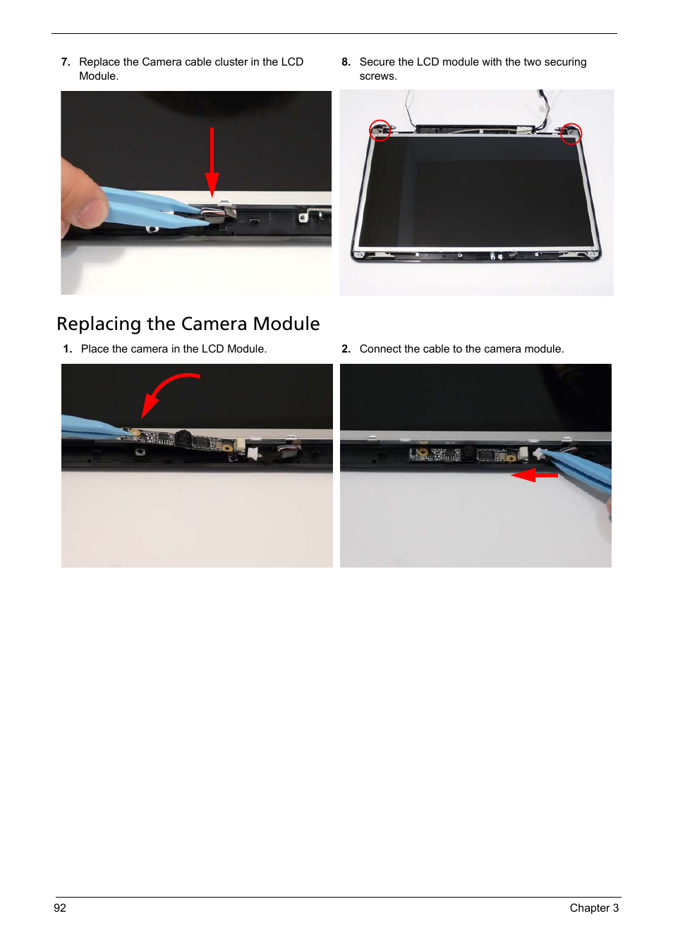 Replacing the camera module | Acer 5241 User Manual | Page 102 / 202