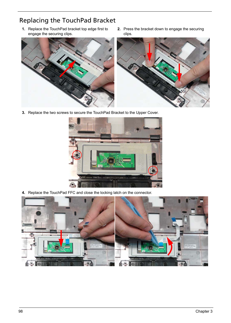 Replacing the touchpad bracket | Acer 5241 User Manual | Page 108 / 202