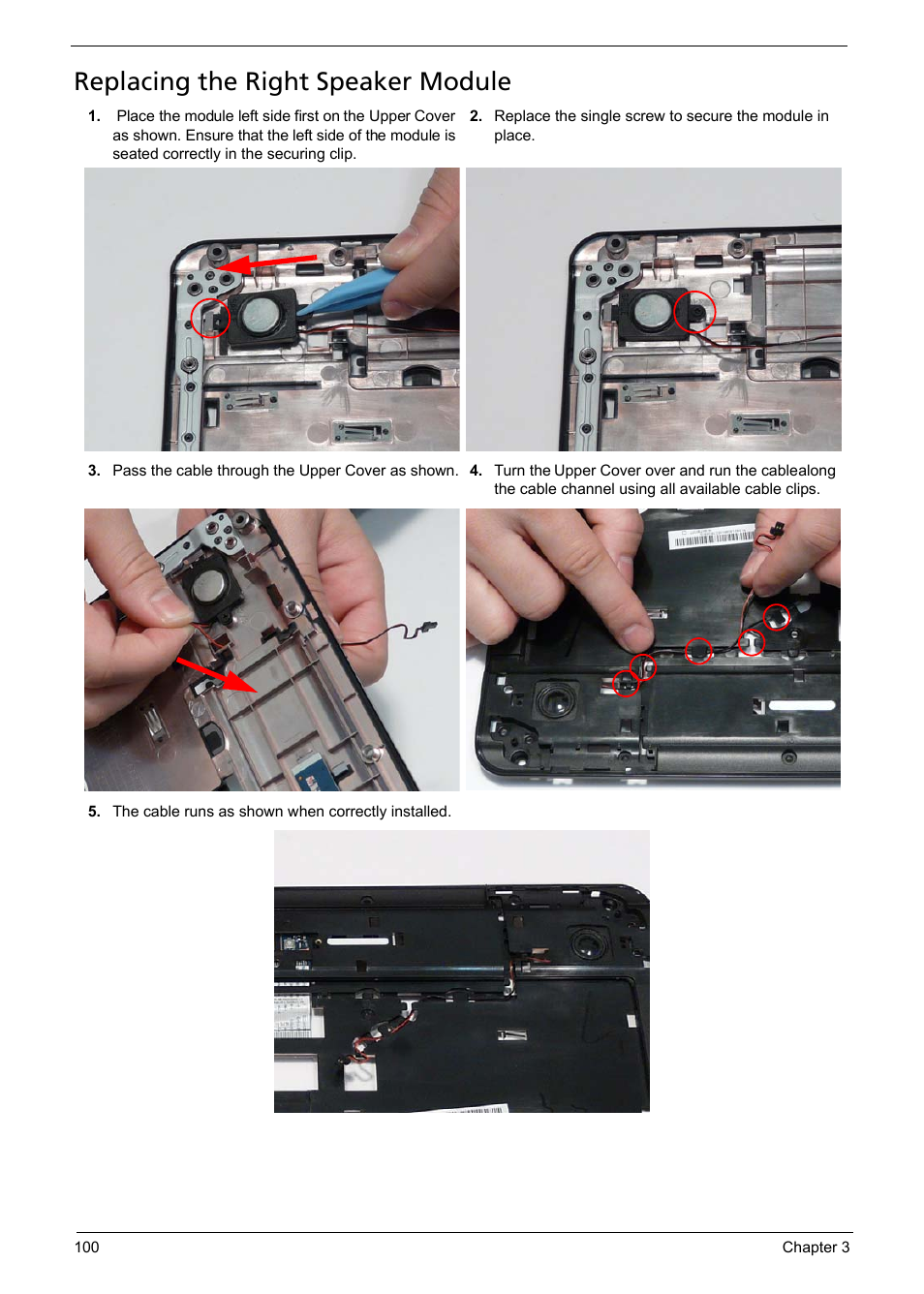 Replacing the right speaker module | Acer 5241 User Manual | Page 110 / 202