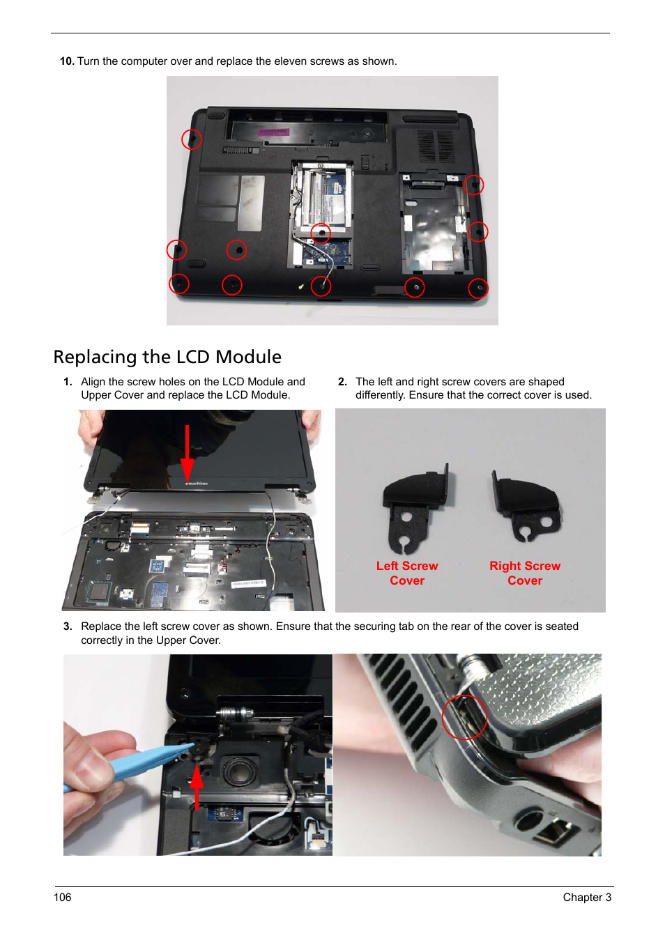 Replacing the lcd module | Acer 5241 User Manual | Page 116 / 202