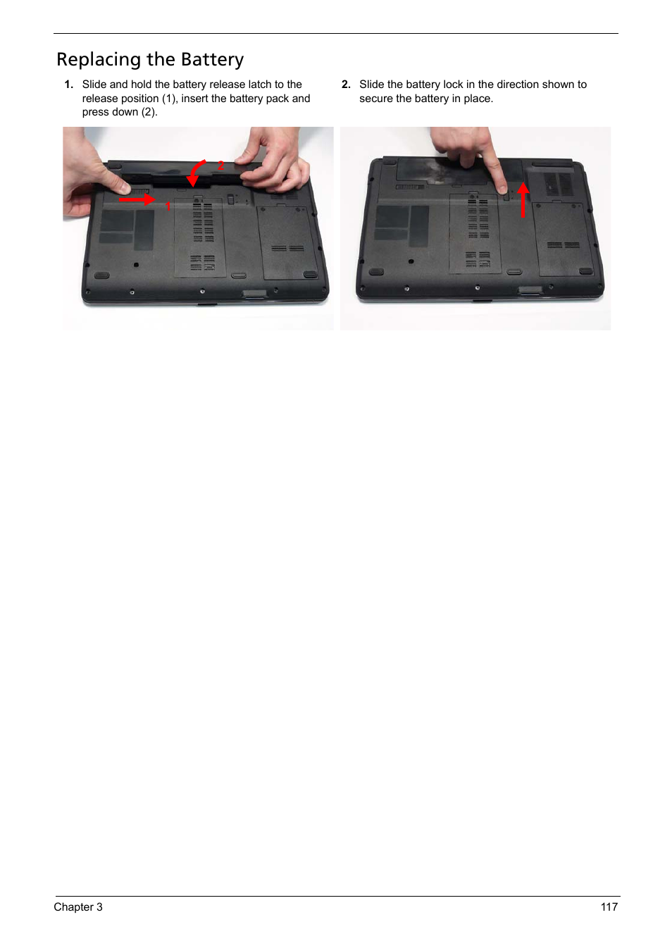 Replacing the battery | Acer 5241 User Manual | Page 127 / 202