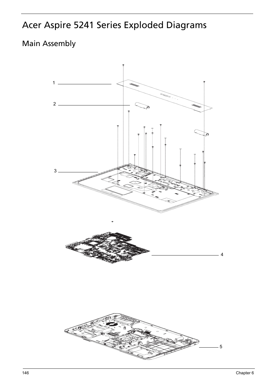 Main assembly, Acer aspire 5241 series exploded diagrams | Acer 5241 User Manual | Page 156 / 202