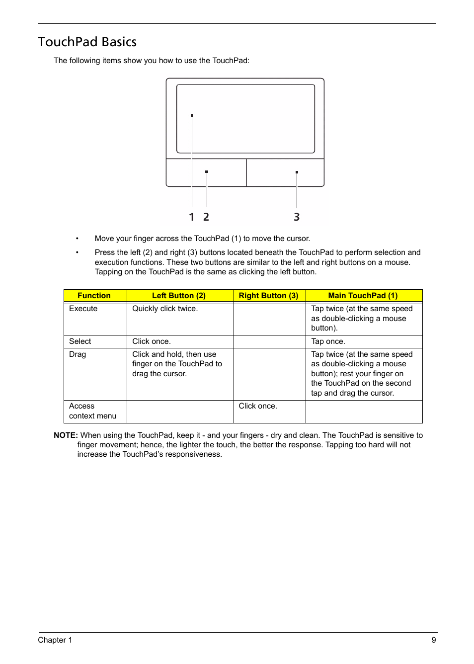 Touchpad basics | Acer 5241 User Manual | Page 19 / 202