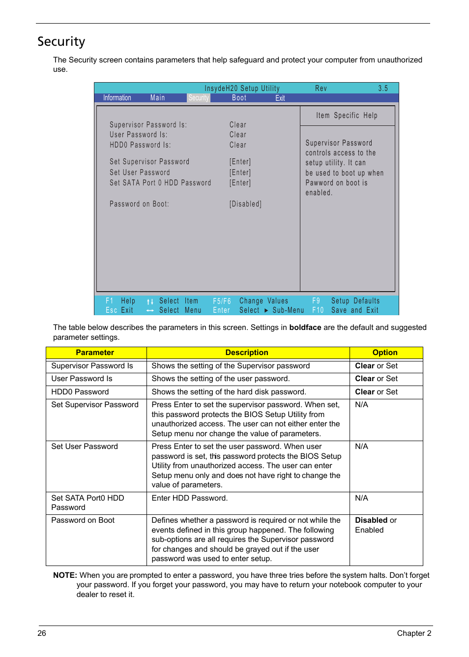 Security | Acer 5241 User Manual | Page 36 / 202