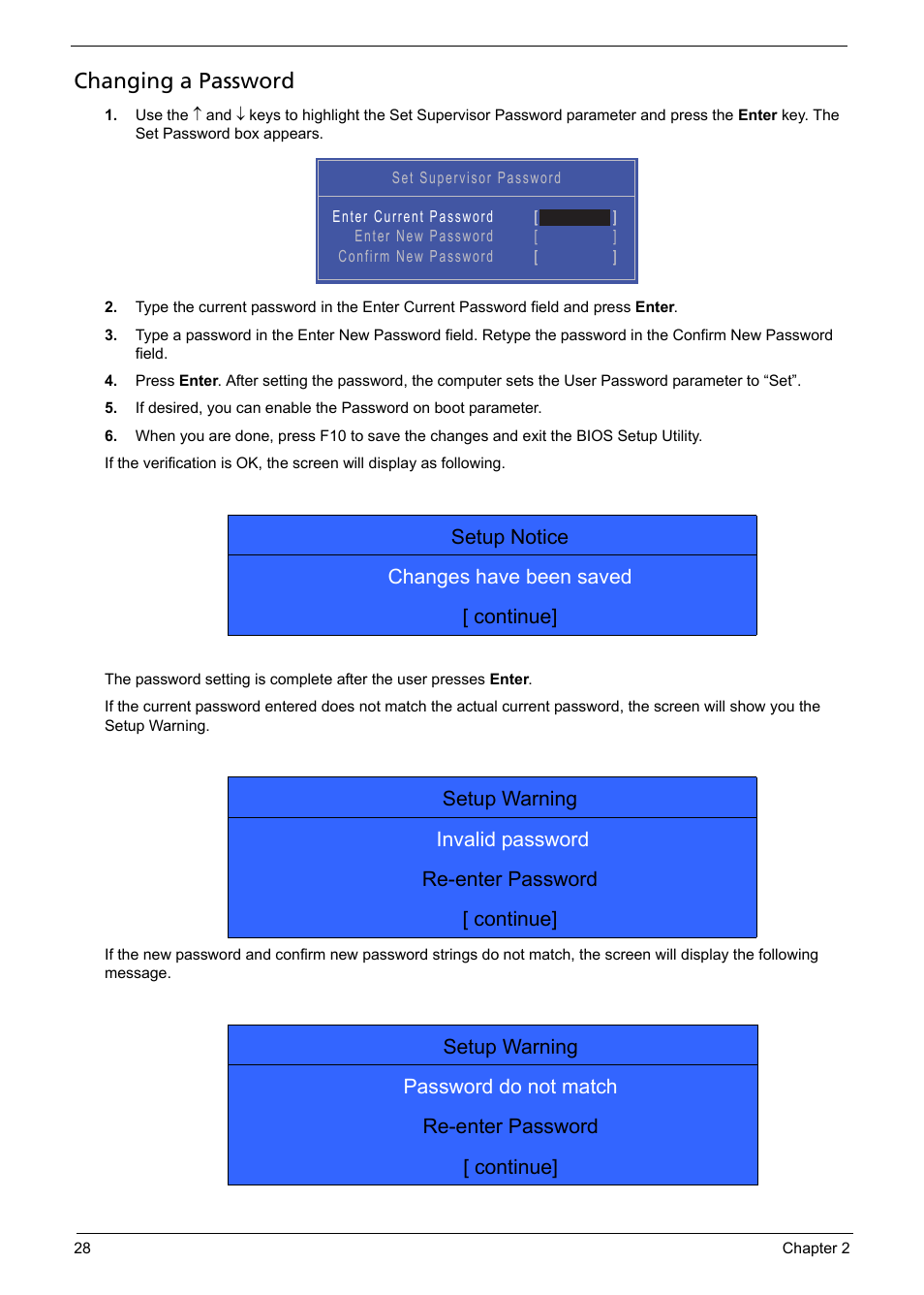 Changing a password | Acer 5241 User Manual | Page 38 / 202