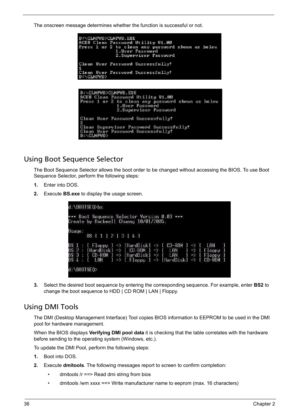 Using boot sequence selector, Using dmi tools | Acer 5241 User Manual | Page 46 / 202