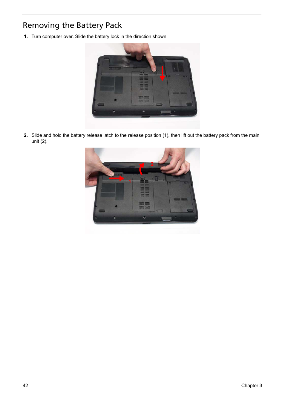 Removing the battery pack | Acer 5241 User Manual | Page 52 / 202