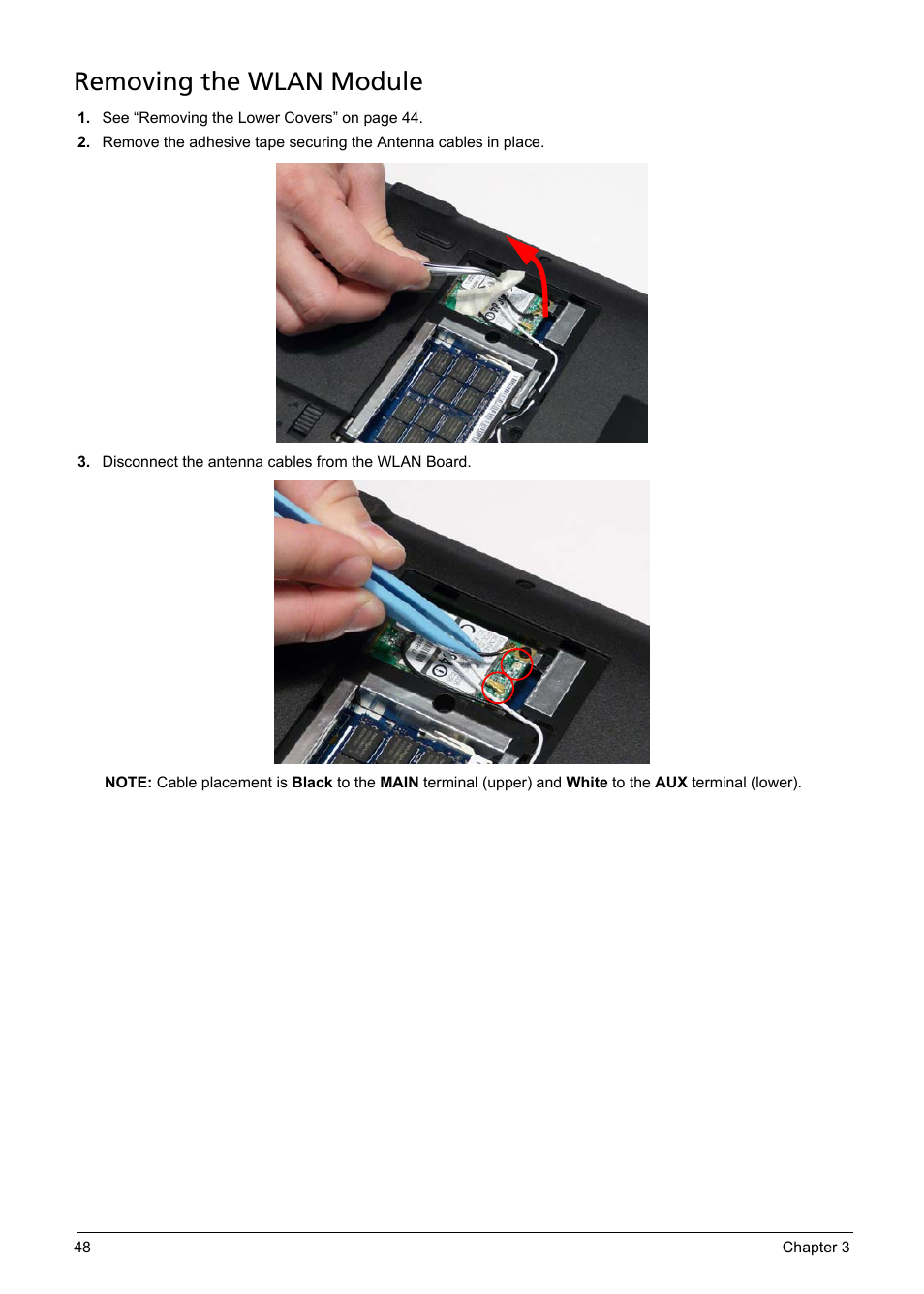 Removing the wlan module | Acer 5241 User Manual | Page 58 / 202