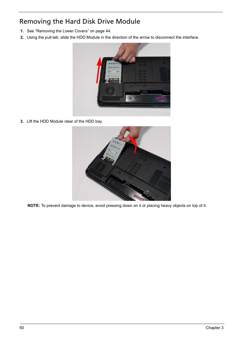 Removing the hard disk drive module | Acer 5241 User Manual | Page 60 / 202
