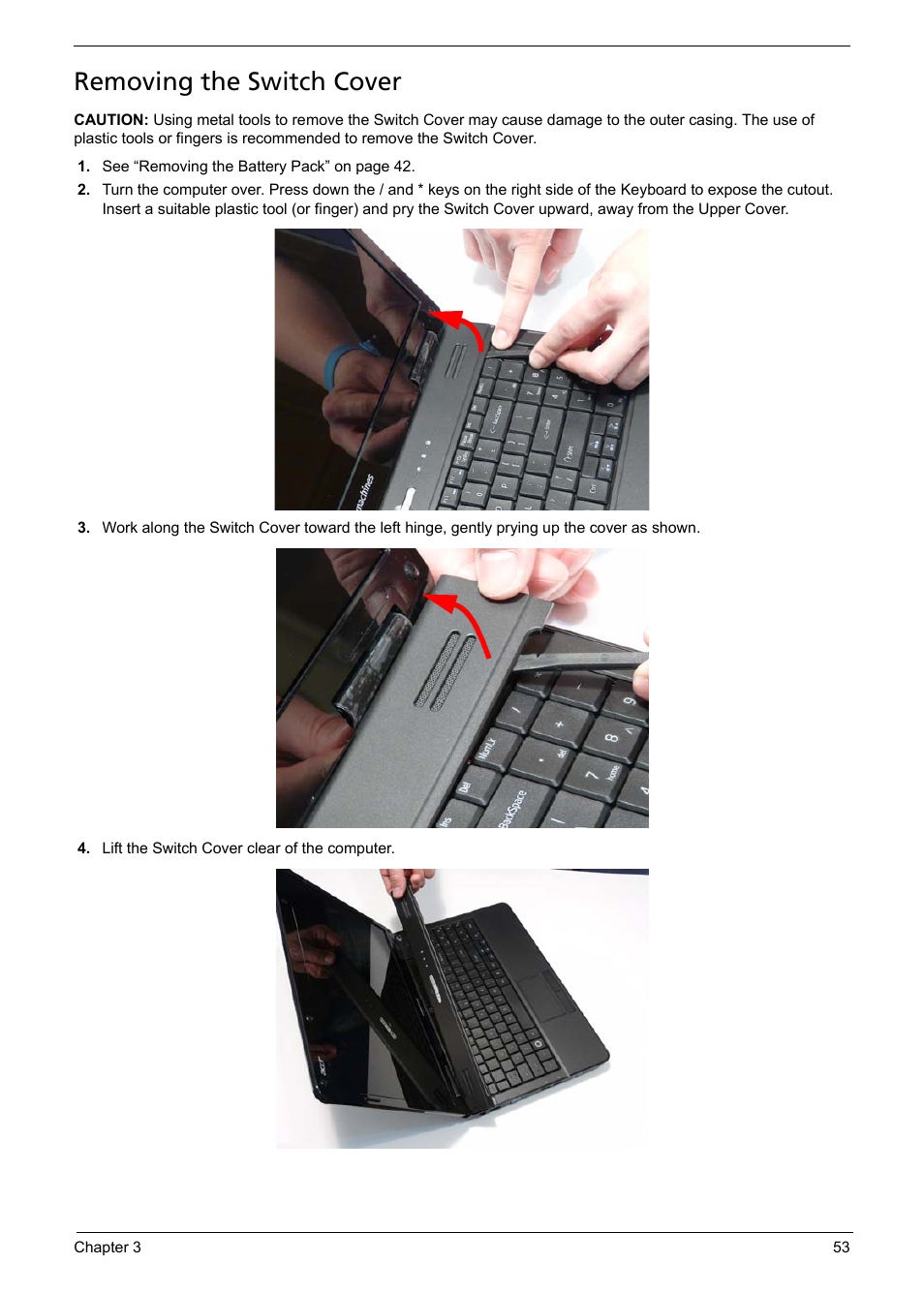 Removing the switch cover | Acer 5241 User Manual | Page 63 / 202