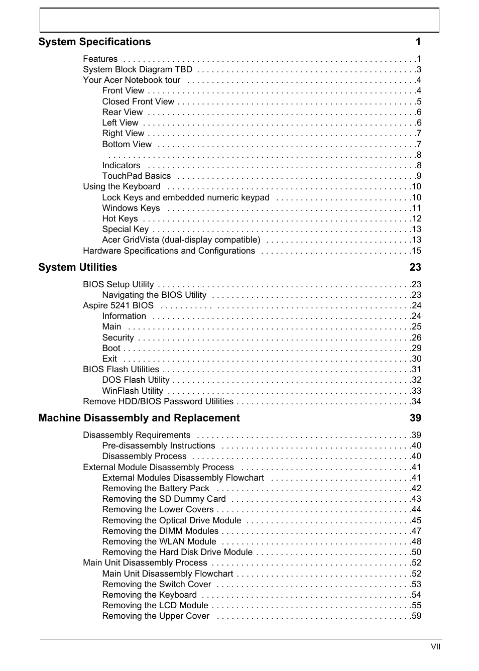 Acer 5241 User Manual | Page 7 / 202