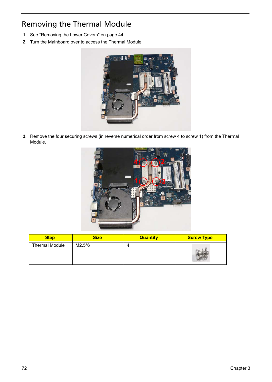 Removing the thermal module | Acer 5241 User Manual | Page 82 / 202