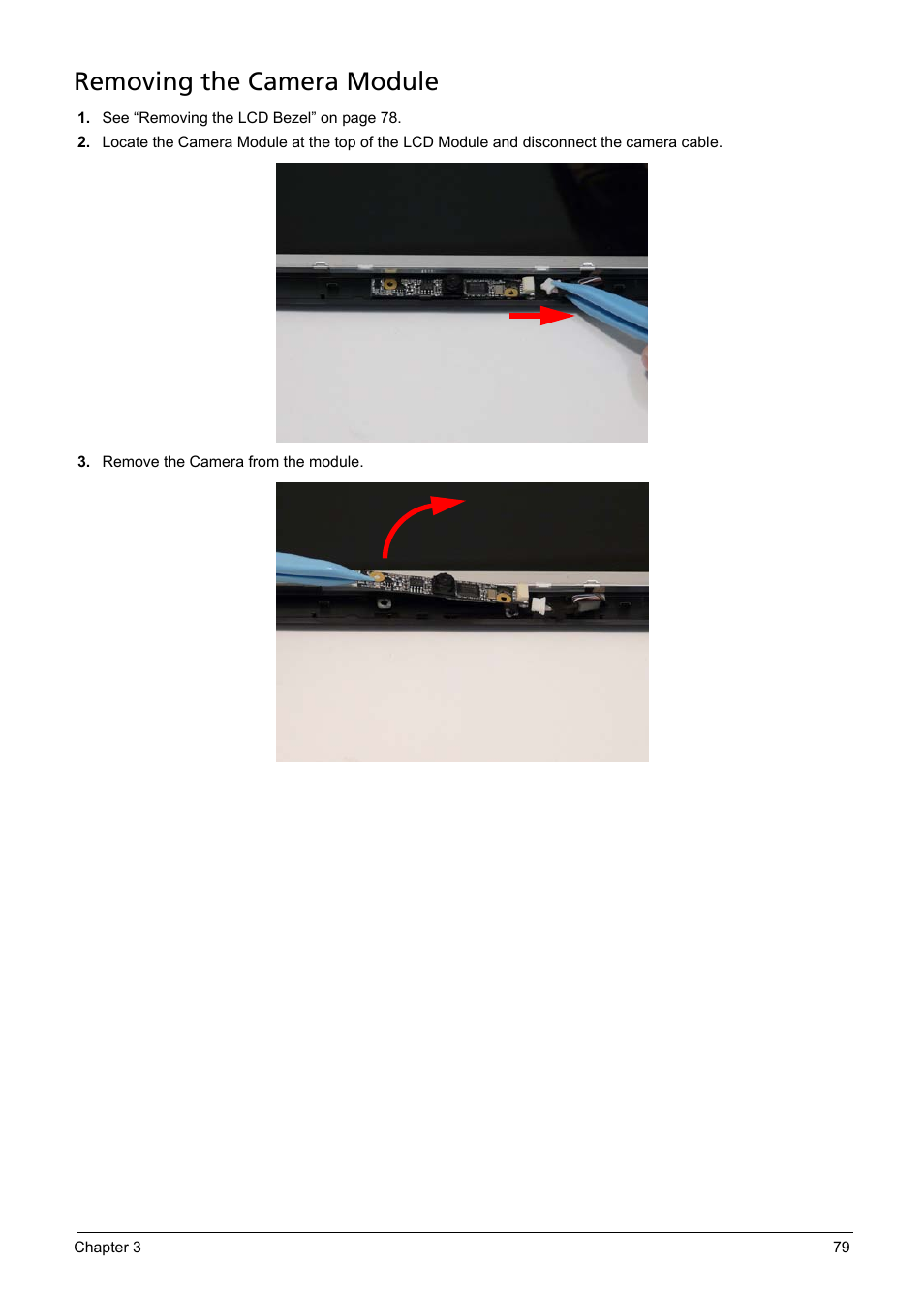 Removing the camera module | Acer 5241 User Manual | Page 89 / 202