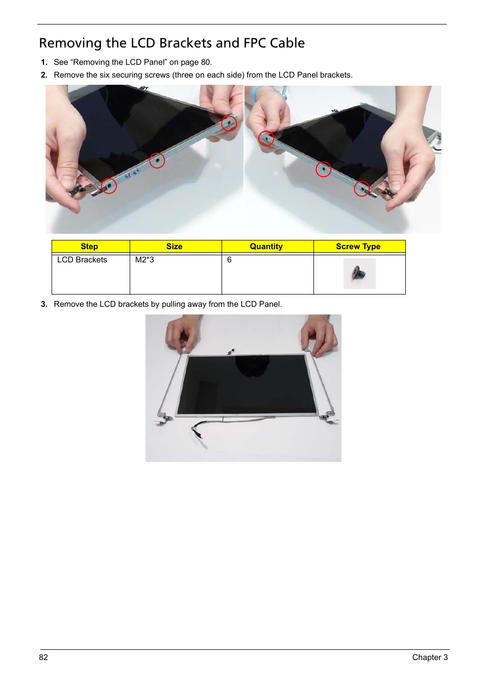 Removing the lcd brackets and fpc cable | Acer 5241 User Manual | Page 92 / 202