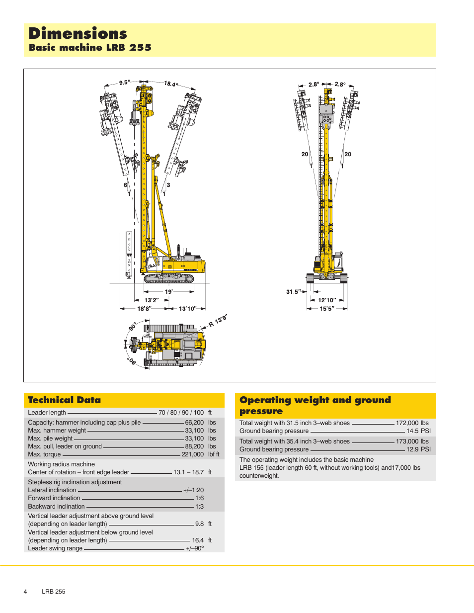 Dimensions, Technical data | Liebherr LRB 255 User Manual | Page 4 / 12