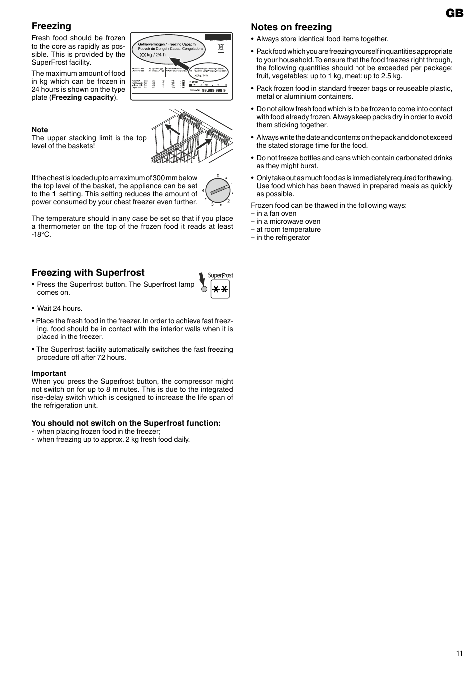 Freezing, Freezing with superfrost | Liebherr GT 2132 Comfort User Manual | Page 5 / 7