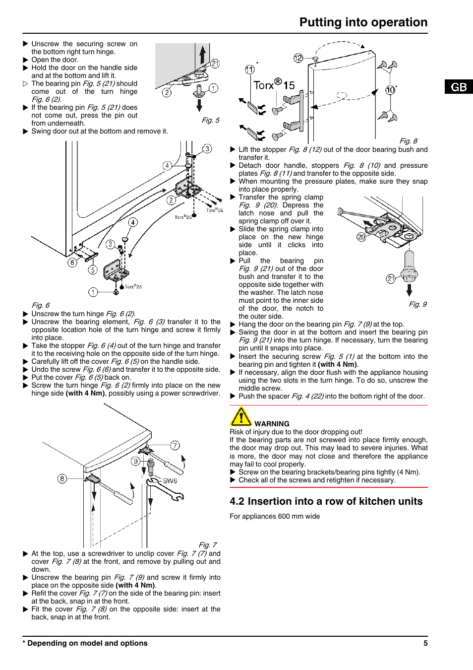 2insertion into a row of kitchen units, Putting into operation, 2 insertion into a row of kitchen units | Liebherr KP 2620 Comfort User Manual | Page 5 / 12