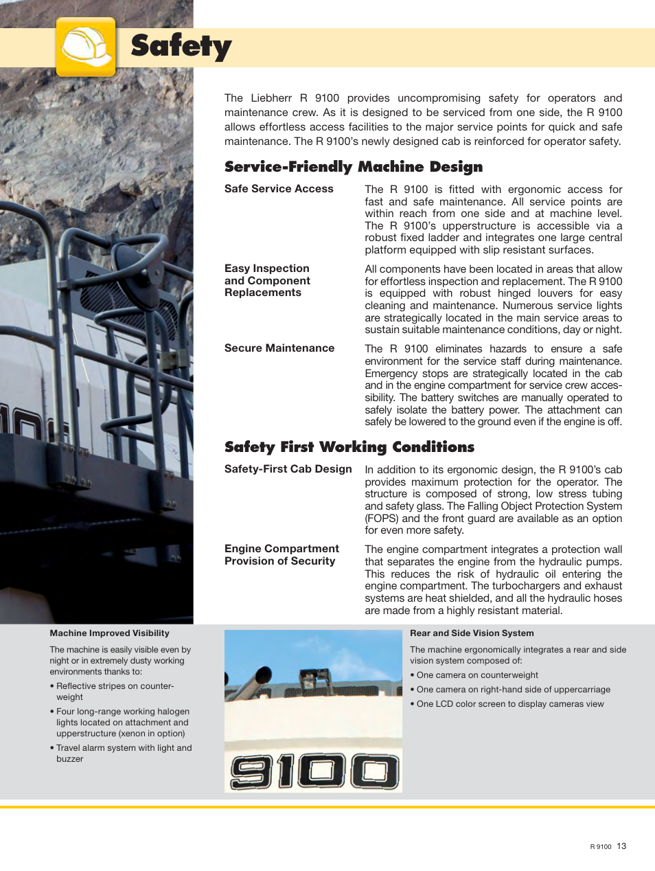 Safety, Service-friendly machine design, Safety first working conditions | Liebherr R 9100 User Manual | Page 13 / 22