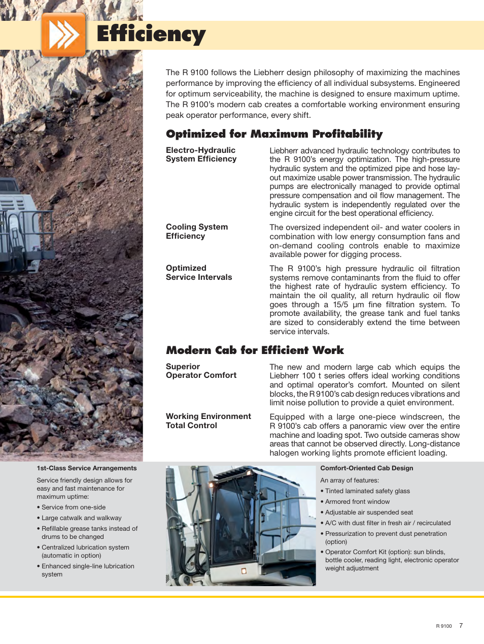 Efﬁ ciency, Optimized for maximum proﬁ tability, Modern cab for efﬁ cient work | Liebherr R 9100 User Manual | Page 7 / 22