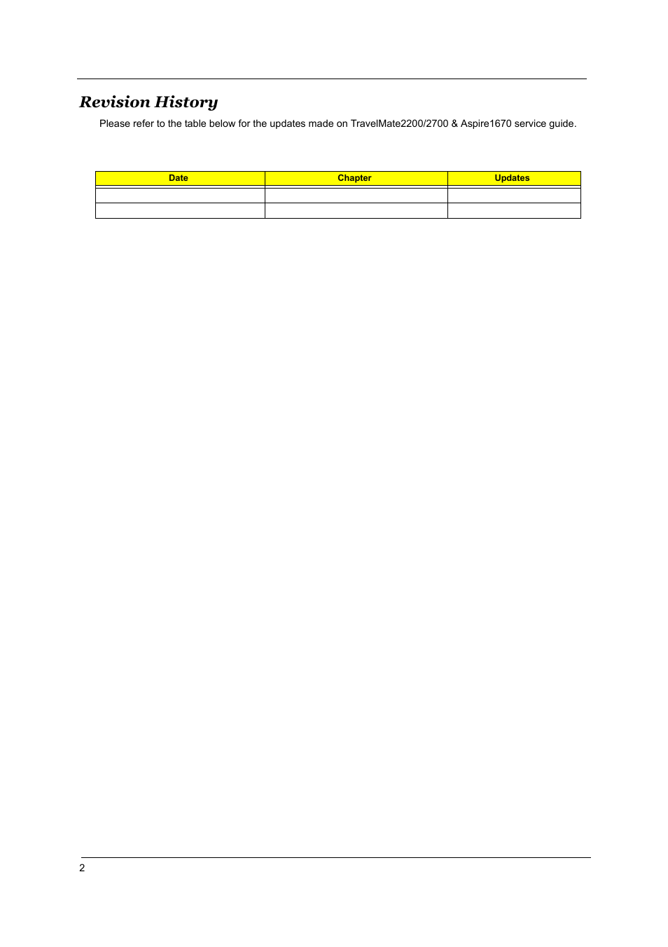 Revision history | Acer 2700 User Manual | Page 2 / 140