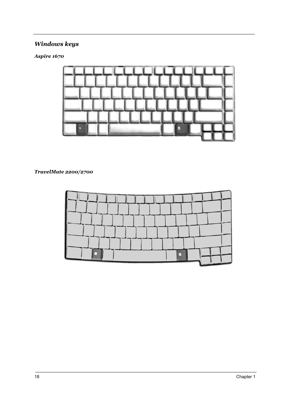 Windows keys | Acer 2700 User Manual | Page 24 / 140