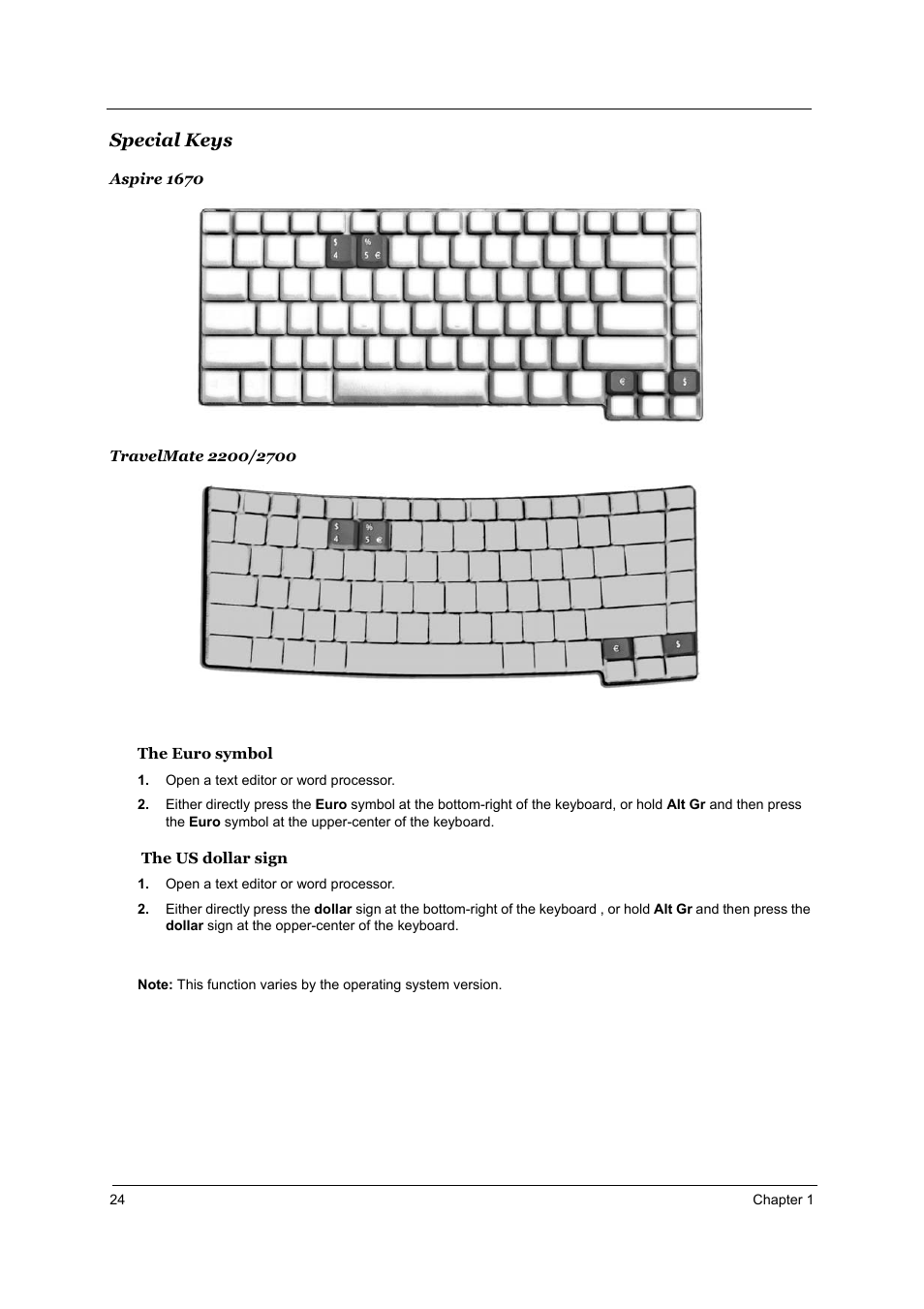 Special keys | Acer 2700 User Manual | Page 30 / 140