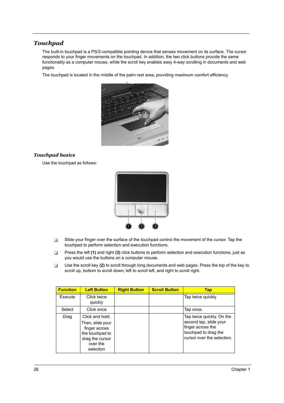 Touchpad | Acer 2700 User Manual | Page 32 / 140