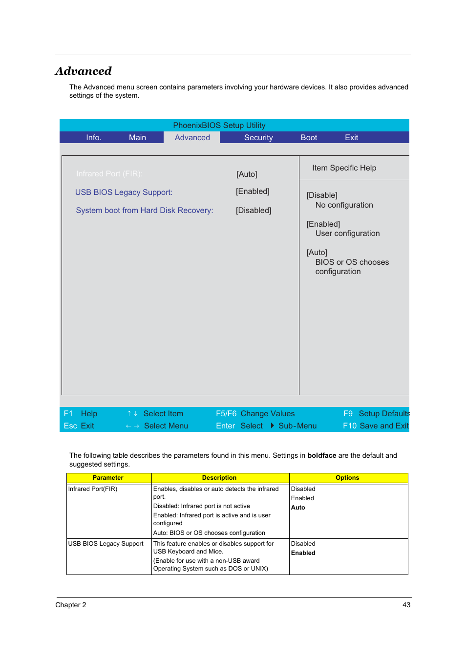 Advanced | Acer 2700 User Manual | Page 49 / 140