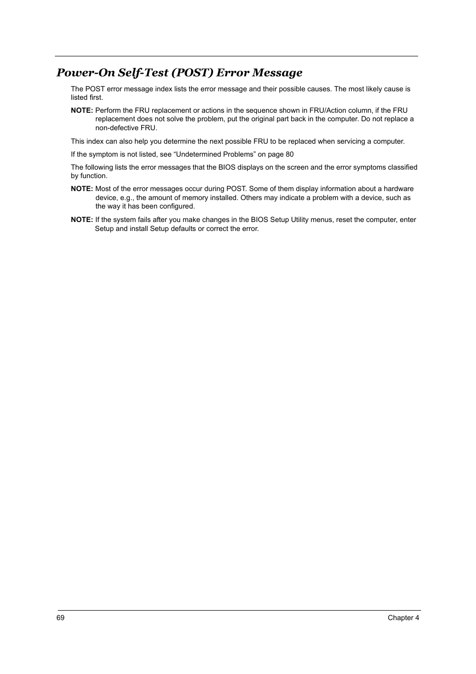 Power-on self-test (post) error message | Acer 2700 User Manual | Page 75 / 140