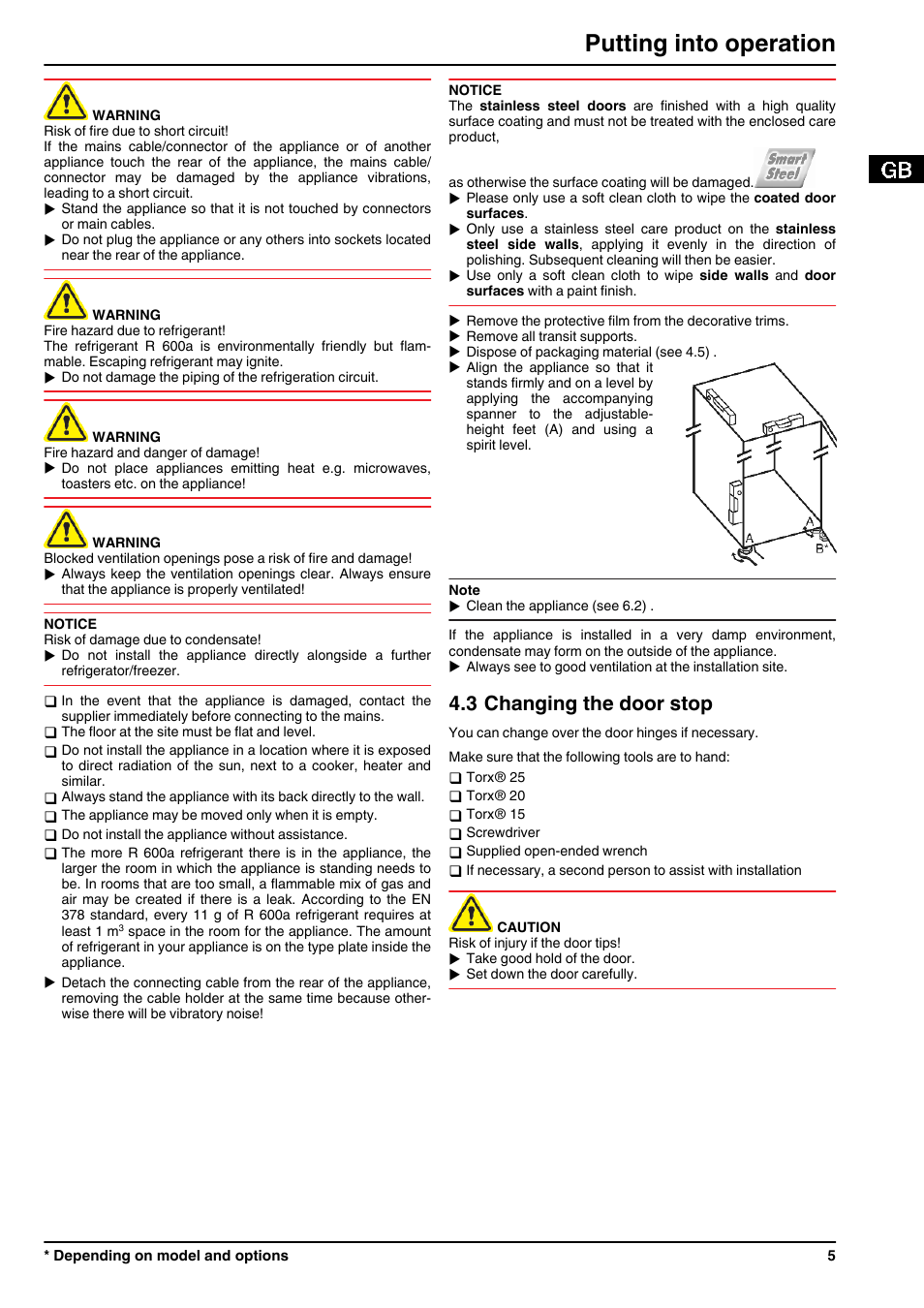 3changing the door stop, Putting into operation, 3 changing the door stop | Liebherr CUPsl 2721 Comfort User Manual | Page 5 / 12