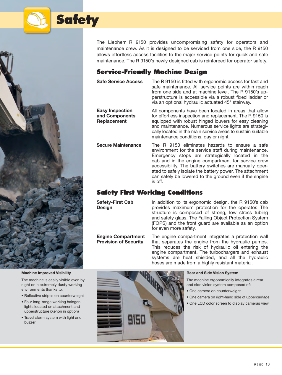 Safety, Service-friendly machine design, Safety first working conditions | Liebherr R 9150 User Manual | Page 13 / 22