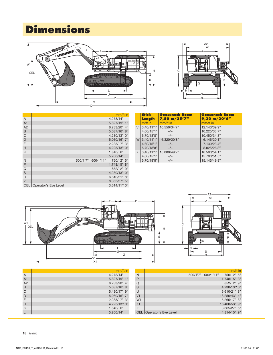 Dimensions | Liebherr R 9150 User Manual | Page 18 / 22