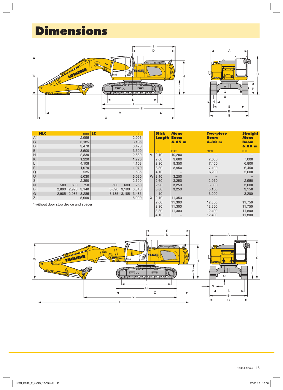 Dimensions | Liebherr R 946 User Manual | Page 13 / 24