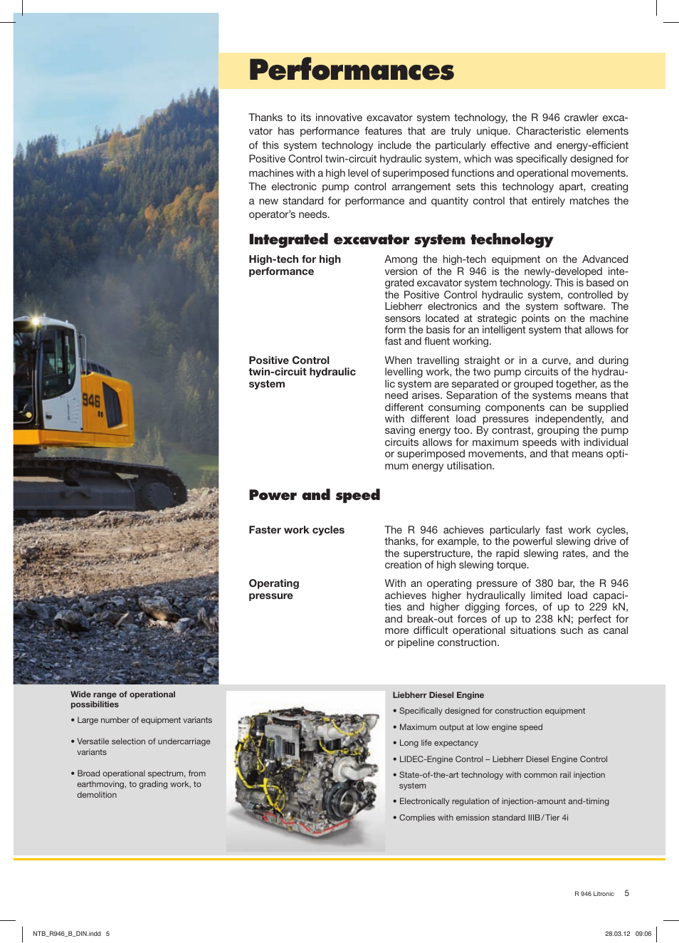 Performances, Integrated excavator system technology, Power and speed | Liebherr R 946 User Manual | Page 5 / 24