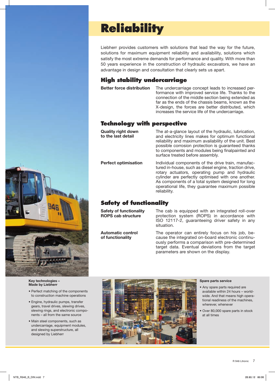 Reliability, High stability undercarriage, Technology with perspective | Safety of functionality | Liebherr R 946 User Manual | Page 7 / 24