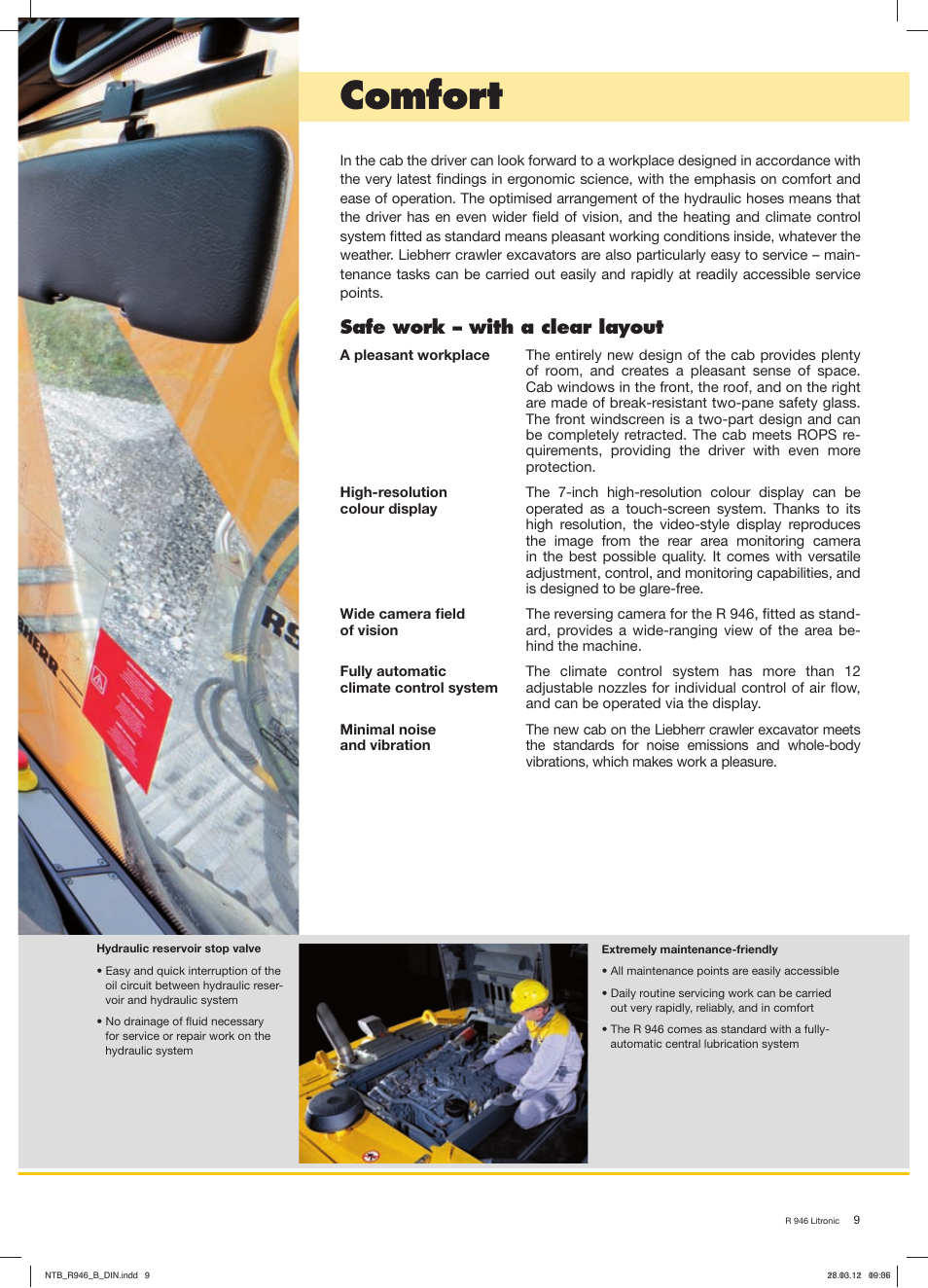 Comfort, Safe work – with a clear layout | Liebherr R 946 User Manual | Page 9 / 24